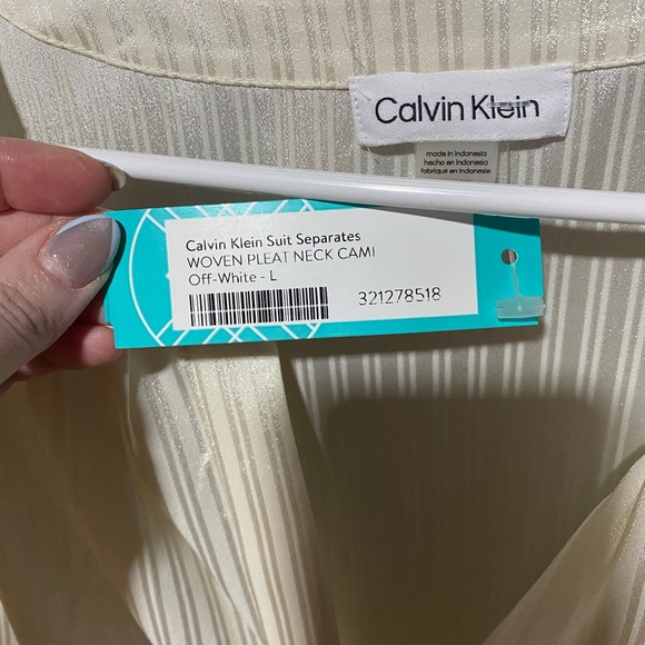 Calvin Klein Women's Cream Pinstripe Blouse - Picture 3 of 4